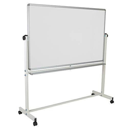 F&F Furniture Group 64.75” Reversible Mobile Cork Bulletin Board and White Board with Pen Tray
