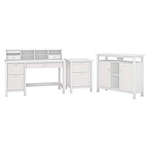 Bush Furniture Broadview Computer Desk with Drawers, Organizer, File Cabinet and Console Table in White