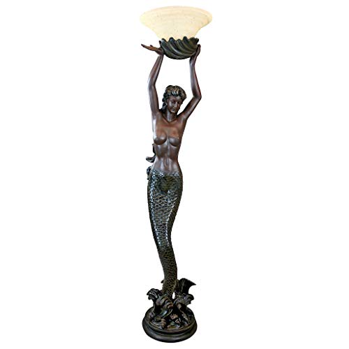 Design Toscano KY0079 The The Goddess' Offering Mermaid Sculptural Floor Torchière Lamp, 73 Inch, Bronze Verdigris Finish