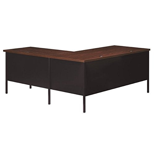 HL10000 Series Computer Desk Laptop Table L-Shape Right Orientation Double Pedestal Writing Desk Home Office Workstation Metal, Black and Walnut