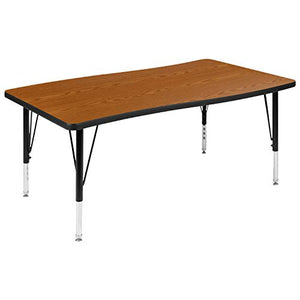 Flash Furniture 28"W x 47.5"L Rectangular Wave Collaborative Oak Thermal Laminate Activity Table - Height Adjustable Short Legs