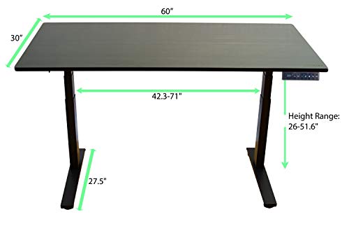 Rise UP Dual Motor Electric Standing Desk 60x30 Black Bamboo Desktop Premium Ergonomic Adjustable Height sit Stand up Home Office Computer Desk Table Motorized Powered Modern Furniture Small Standup
