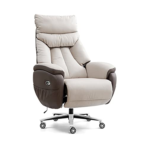CYXI Office Chair, Adjustable Swivel Boss Chair - Beige Cowhide Leather