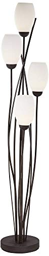 Modern Floor Lamp 4-Light Tree Ginger Black Tulip White Cased Glass Shades for Living Room Bedroom Uplight - Franklin Iron Works