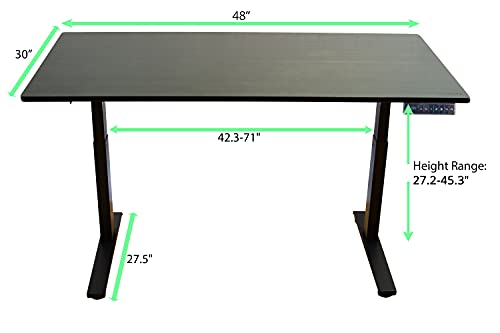 Rise UP Dual Motor Electric Standing Desk 48x30" Black Bamboo Desktop Premium Ergonomic Adjustable Height sit Stand up Home Office Computer Desk Table Motorized Powered Modern Furniture Small Standup