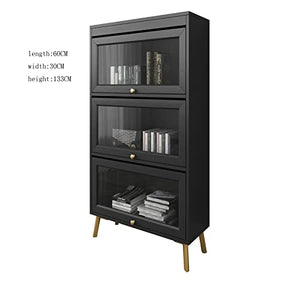 HARAY Light Luxury Black Bookshelf with Glass Door Shelf