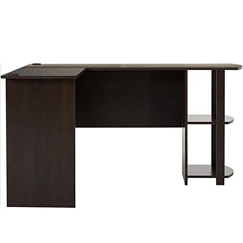 Large L-Shaped Home Office Wood Corner Desk Computer Desk L Desk Office Desk Workstation Desk with Two-Layer Bookshelves 53 inch Black,Brown(Ships from US) (Brown)