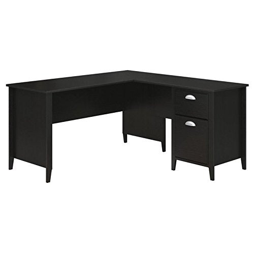 kathy ireland Home by Bush Furniture Connecticut 60W L Desk in Black Suede Oak