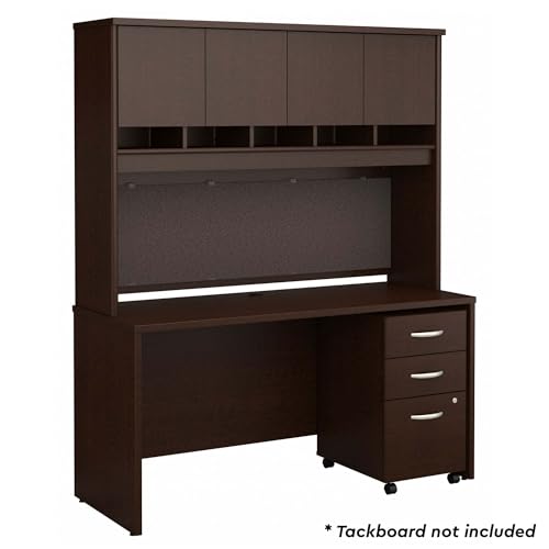 Bush Business Furniture Series C Office Desk with Hutch and Mobile File Cabinet, 60W x 24D, Mocha Cherry