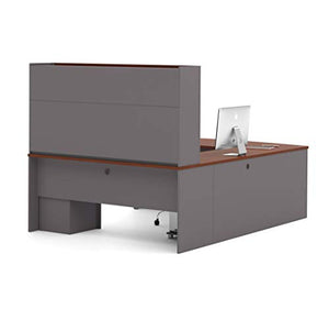 Bestar Connexion U-Shaped Workstation with Three Drawers, Bordeaux/Slate