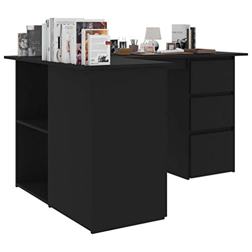 vidaXL Computer Desk, Corner Desk, Simple Style Desk,Workstation Office Desk Writing,Computer Desk with Storage Locker, Space-Saving, Easy to Assemble, 57.1"x39.4"x29.9" Chipboard