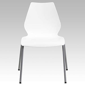 Flash Furniture Stack Chair 5 Pack - 770 lb. Capacity, White with Lumbar Support & Silver Frame