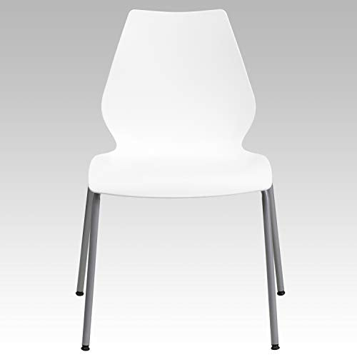 Flash Furniture Stack Chair 5 Pack - 770 lb. Capacity, White with Lumbar Support & Silver Frame