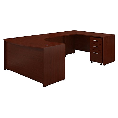 Bush Business Furniture Series C 60W Right Handed Bow Front U Shaped Desk with Mobile File Cabinet in Mahogany