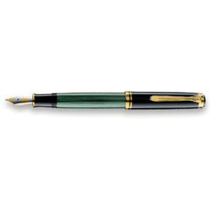 Pelikan M400 Fountain Pen with Gold-Plated Stainless Steel Fittings and Clip, 14k Gold Fine Nib, Black/Green Barrel (994855)
