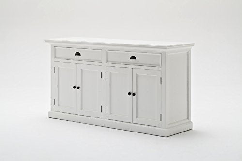 NovaSolo Halifax Pure White Mahogany Wood Hutch Bookcase With Storage And 2 Drawers