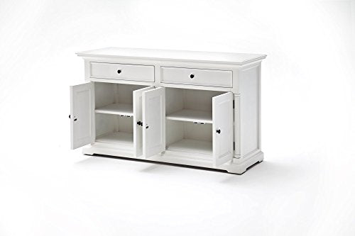 NovaSolo Provence Pure White Mahogany Wood Double Hutch with Storage, 8 Shelves and 2 Drawers