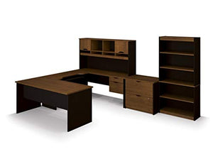 Bestar 3-Piece Set Including a U-Shaped Desk with Hutch, a lateral File Cabinet, and a Bookcase