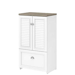 Bush Furniture Fairview Storage Cabinet with 3 Shelves, Shiplap Gray/Pure White