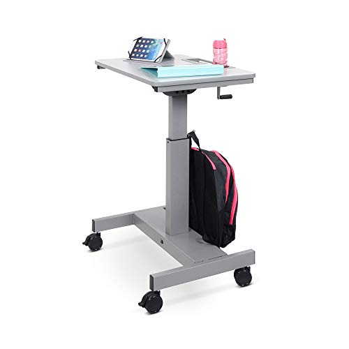 Offex Height Adjustable Student Sit Stand Desk with Crank Handle and Pencil, Water Bottle Holder - Light Gray/Medium Gray, Perfect for School, Classroom and Office