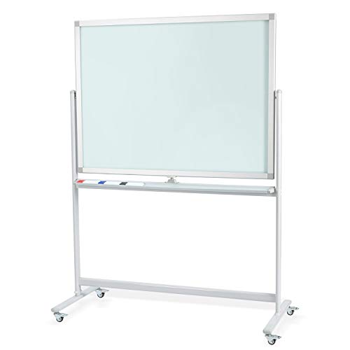 Mobile Glass Whiteboard 90 x 120 cm Magnetic Dry Erase Glass Board on Wheels