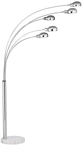 Possini Euro Design Modern Mid Century Arched Floor Lamp 5-Light 78" Tall Chrome Silver Metal Marble Base - Swivel Dome Shade - Living Room Reading Bedroom Decor