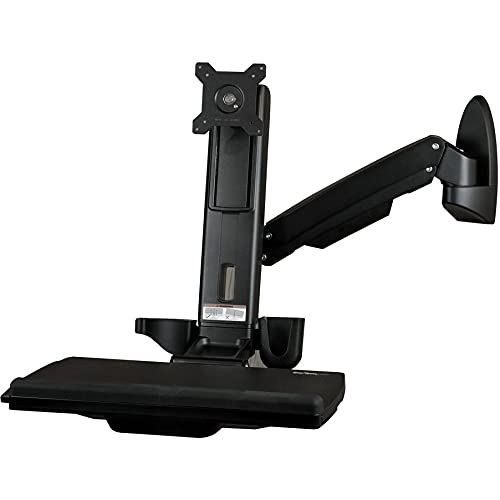 StarTech.com Wall Mount Workstation - Articulating Full Motion Standing Desk with Ergonomic Height Adjustable Monitor & Keyboard Tray Arm-Mouse & Scanner Holders-Single VESA Display (WALLSTS1),black