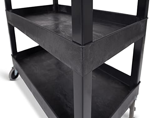Stand Steady Tubstr 3 Shelf Utility Push Cart 2 Pack - Heavy-Duty Plastic Service Cart, 300 lbs Capacity, Black (32 x 18)