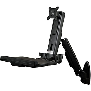 StarTech.com Wall Mount Workstation - Articulating Full Motion Standing Desk with Ergonomic Height Adjustable Monitor & Keyboard Tray Arm-Mouse & Scanner Holders-Single VESA Display (WALLSTS1),black