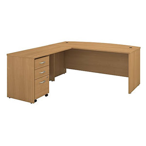 Bush Business Furniture Series C 72W Bow Front L Shaped Desk with 48W Return and Mobile File Cabinet in Light Oak