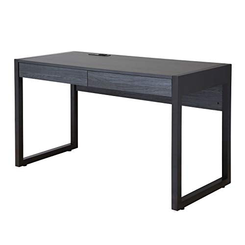 M MAJOR-Q 99400-4827JET Tone 52" W Computer Desk with Two Drawers, Power Outlet, USB Ports-Sturdy Wooden Study, Home Office Writing Laptop Table Blue Finish, Dark Grey and Black
