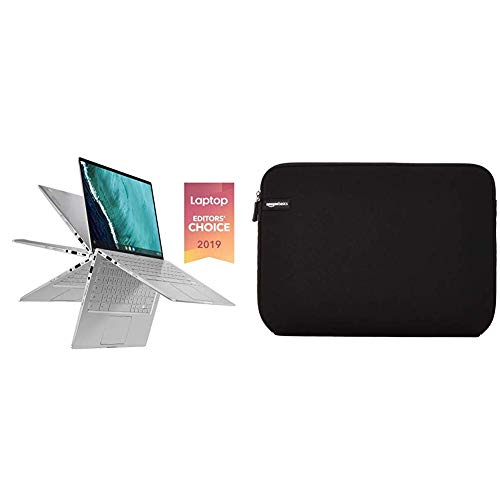 Asus Chromebook Flip C434TA-DS384T 2 in 1 Laptop, 14" Touchscreen FHD 4-Way NanoEdge, Intel Core M3-8100Y Processor & AmazonBasics 14-Inch Laptop MacBook Sleeve Case - Black