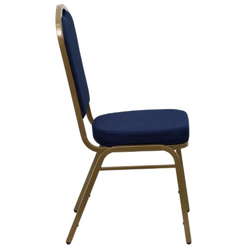 Flash Furniture 4 Pack HERCULES Series Crown Back Stacking Banquet Chair Navy Blue Patterned Fabric Gold Frame