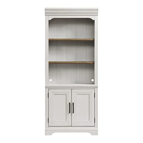 Intercon Drake Home Office 76" Wide Bunching Bookcase with Door, Rustic White & French Oak