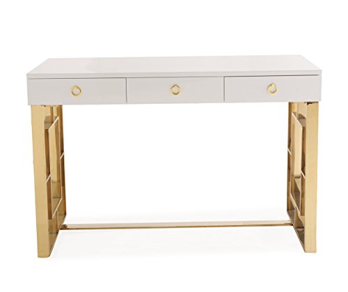 Tov Furniture Audrey Collection Lacquer, 3 Drawer Desk, White