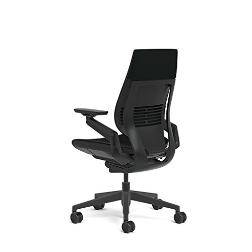 Steelcase Gesture Office Chair - Black Steelcase Leather, Medium Seat Height, Wrapped Back, Dark on Dark Frame, Lumbar Support