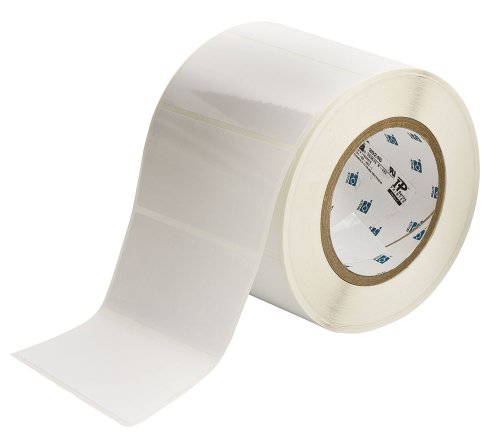 Brady THT-55-483-1 4" Width x 2" Height, B-483 Ultra Aggressive Polyester, Gloss Finish White Thermal Transfer Printable Label (1000 per Roll)