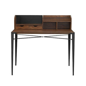 Walker Edison Industrial Metal and Wood Laptop Computer Writing Desk Home Office Workstation Small with Magnetic Board, 42 Inch, Walnut Brown