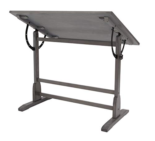 SD STUDIO DESIGNS Vintage Solid Wood Drawing 42" x 30" Angle Adjustable Top Drafting Table, Large, Slate Gray