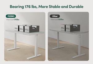 FEZIBO Electric Standing Desk 55 × 24 with Drawers, Glass Adjustable Height, Quick Install Sit Stand Desk - White