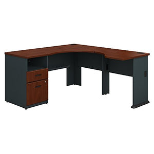Bush Business Furniture Series A 60W L Shaped Corner Desk with 2 Drawer Pedestal and 30W Bridge in Hansen Cherry and Galaxy