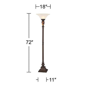 kathy ireland Mulholland Rustic Vintage Torchiere Floor Lamp 72" Tall Bronze Tortoise Shell Font Frosted Glass Shade