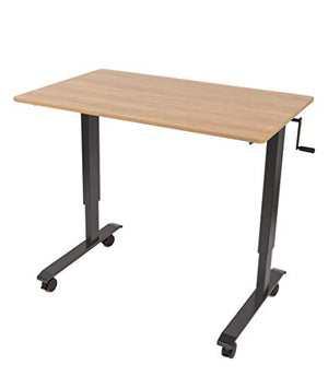 Stand Up Desk Store Crank Adjustable Height Rolling Standing Desk (Black Frame/Natural Walnut Top, 48" Wide)