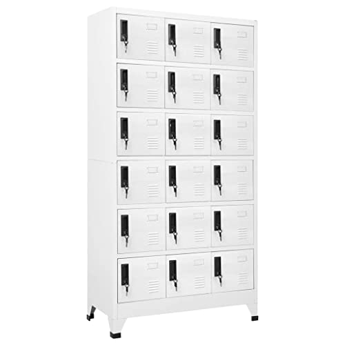 GOLINPEILO Metal Locker Storage Cabinet with 18 Lockable Doors, White Steel Organizer 35.4"x17.7"x70.9