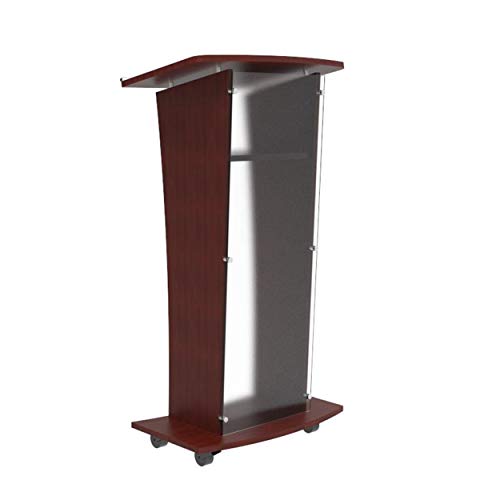 FixtureDisplays Wood Podium with Frost Acrylic Front Panel, 46" Tall Pulpit Lectern - Easy Assembly Required 1803-5