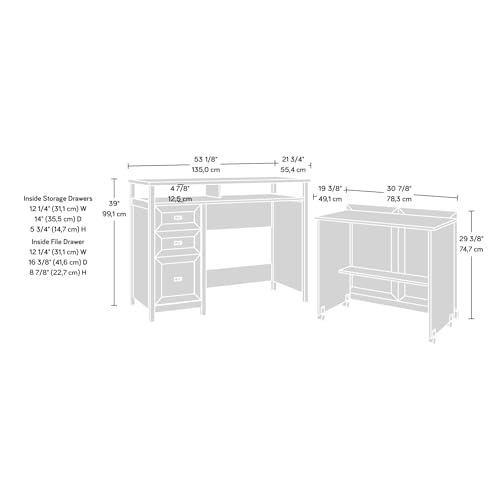 Sauder Cottage Road White Finish Credenza Desk, L: 53.15" x W: 21.81" x H: 39.02
