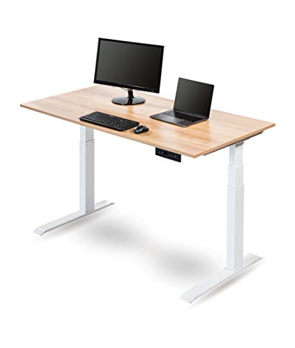 Stand Up Desk Store Dual Motor Electric Adjustable Height Standing Desk with EZ Assemble Steel Frame (White Frame/Natural Walnut Top, 60" Wide)