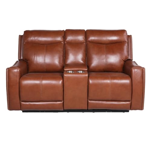 Daesar Contemporary Style Motion Set Red Brown Top Grain Leather with Power Headrest and Footrest, USB Charging - Fashion Forward Colors