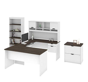 Bestar 3-Piece Set Including a U-Shaped Desk with Hutch, a lateral File Cabinet, and a Bookcase - Innova