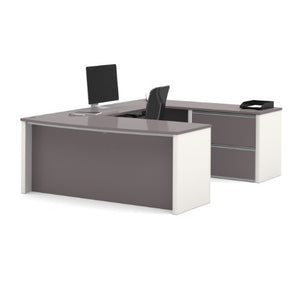Bestar Connexion U-Shaped Workstation with Two Drawers, Slate/Sandstone